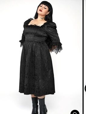 Blackwood Castle Gothic Black Dress with Lace Accent